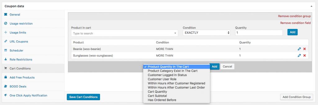 Cart Conditions Product Quantity In Cart