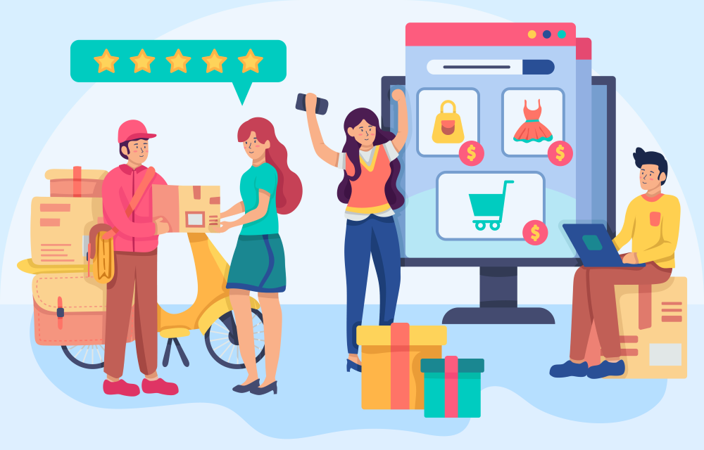 online-shoppers - Advanced Coupons appy online shoppers engaging in delivery, unboxing, and browsing, representing customer satisfaction
