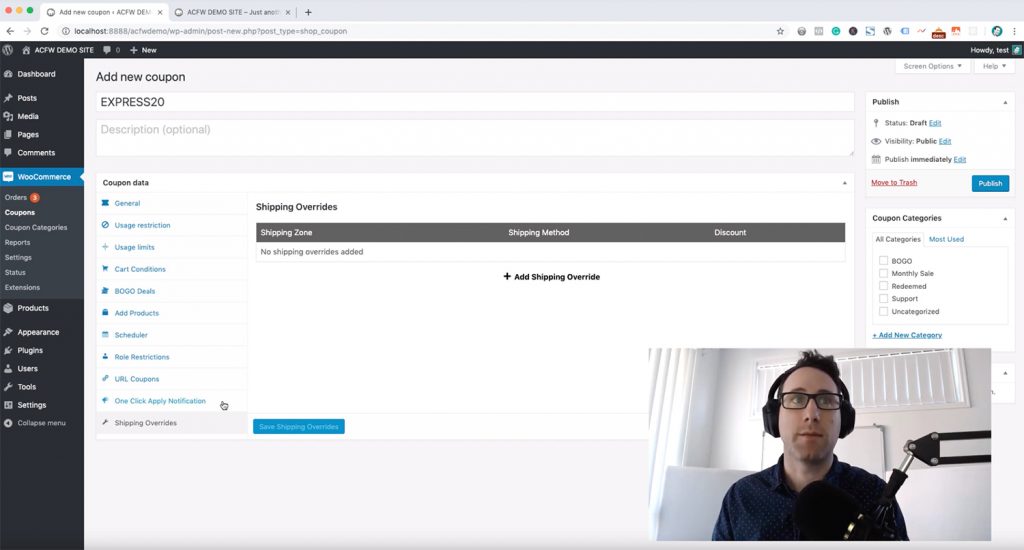 WooCommerce Coupon Shipping Discount - Shipping Overrides Tab - Advanced Coupons override feature