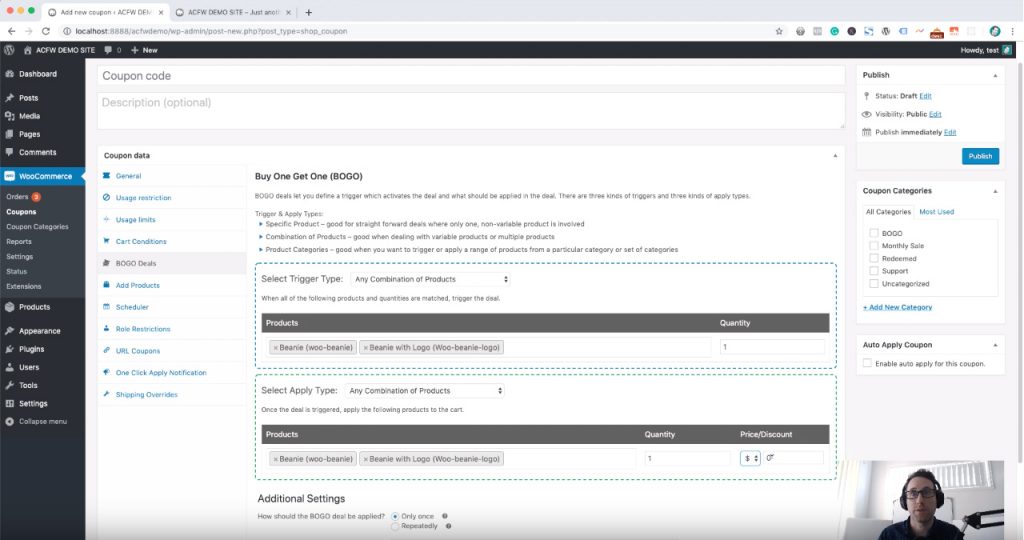 Set the apply type to combination of products