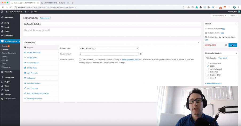 Edit coupon category for a coupon in WooCommerce