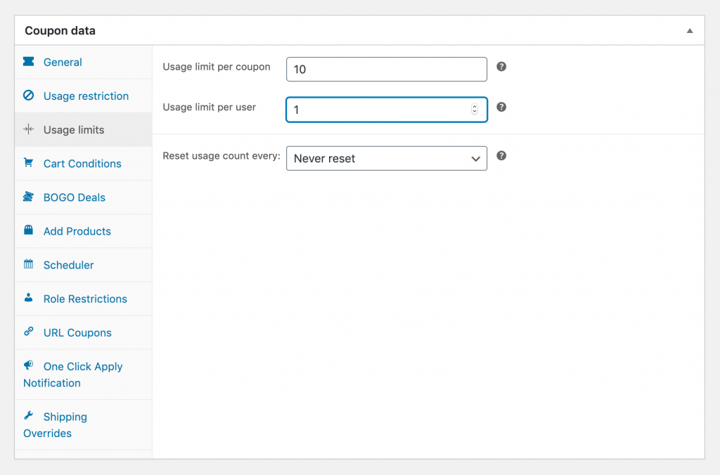 Setting coupon and user limits in WooCommerce.