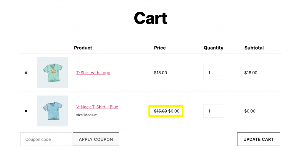 A category-specific 2-for-1 deal in the cart.