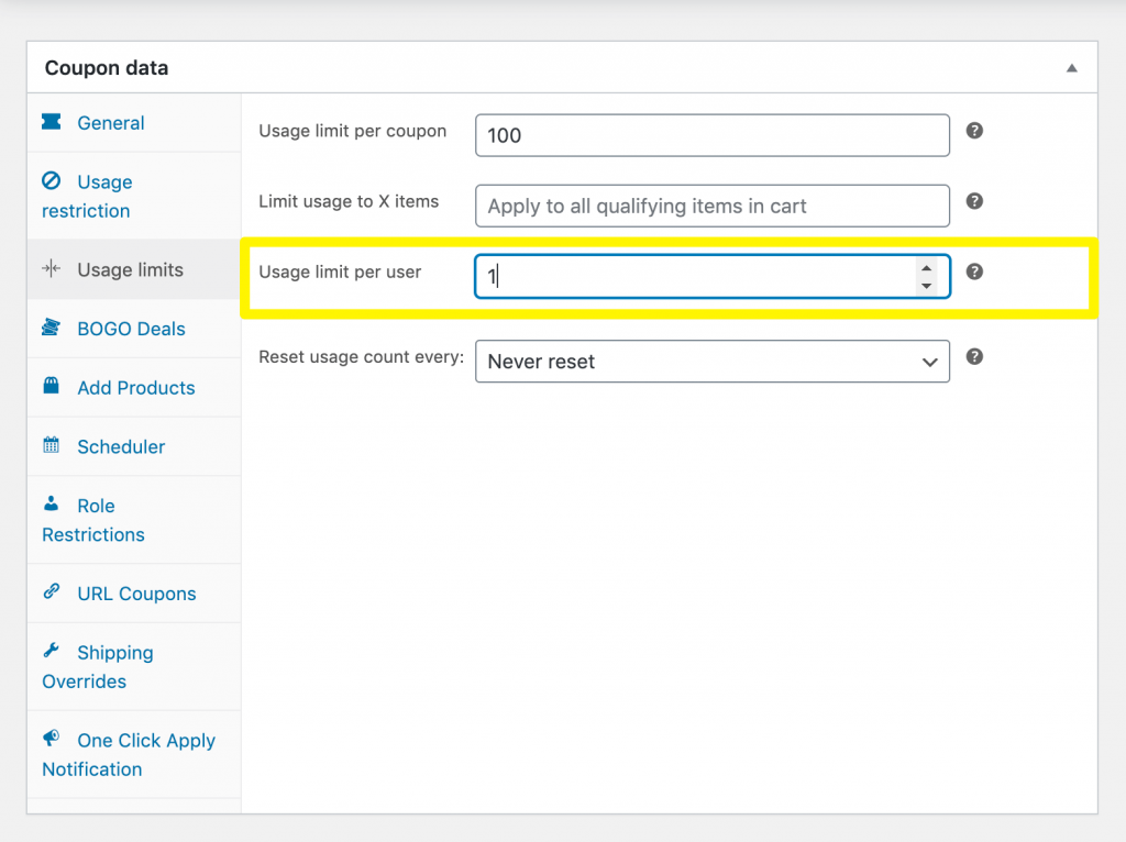 Setting the per customer limit for the daily deal.