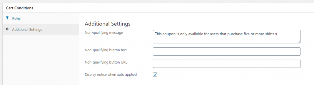 Configuring a coupon error message.