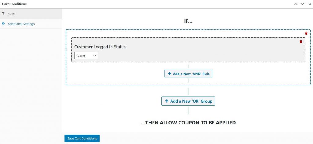 Set the Customer Logged In Status Cart Condition.