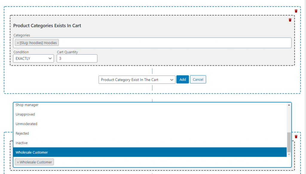 Some examples or cart conditions for a coupon.