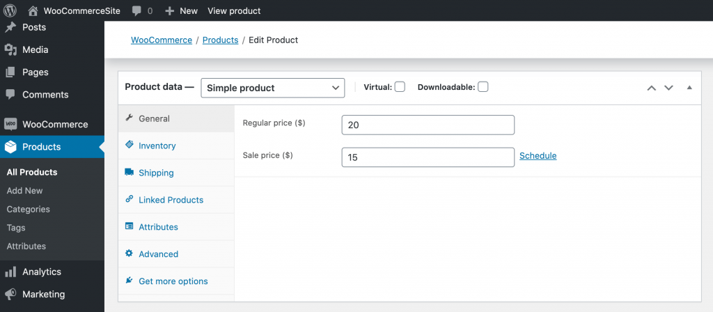 WooCommerce's "Products" dashboard.