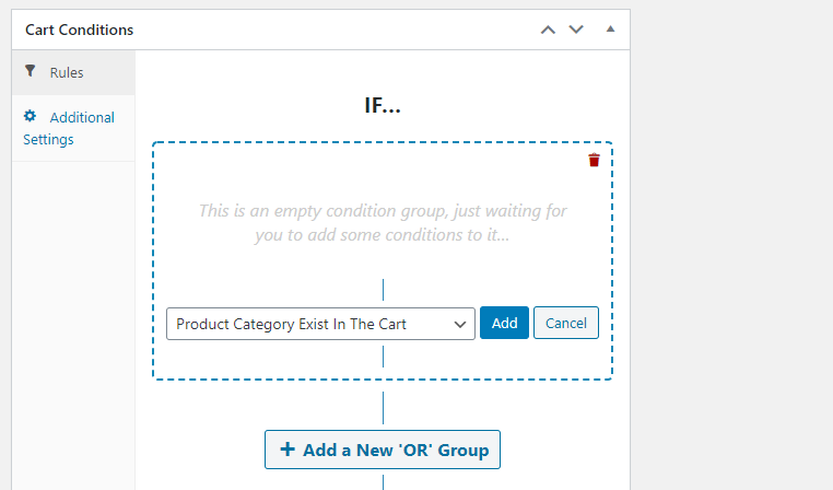 Configuring cart conditions in Advanced Coupons