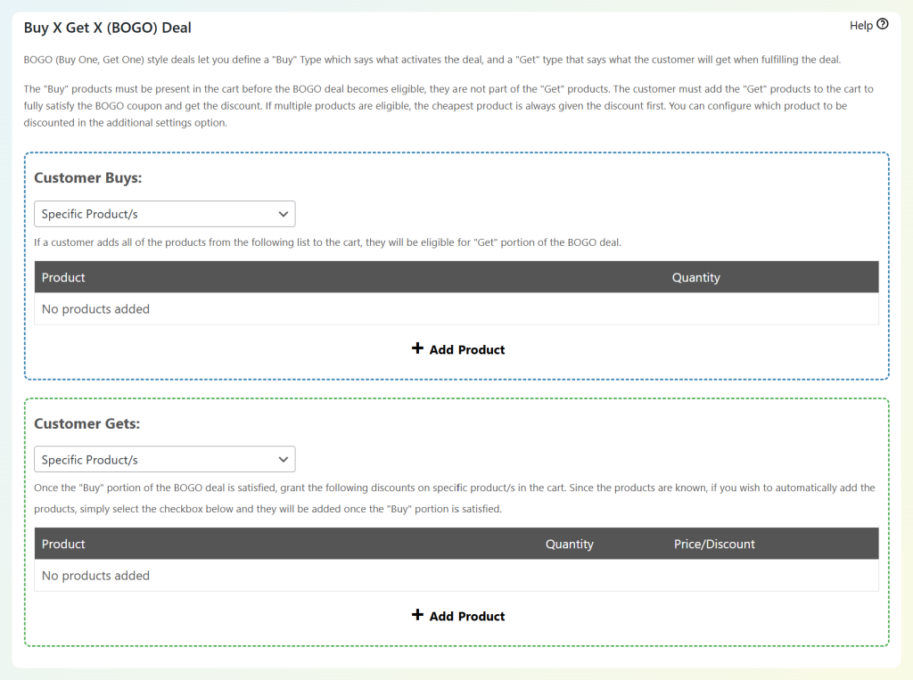 Buy X Get Y setup screen