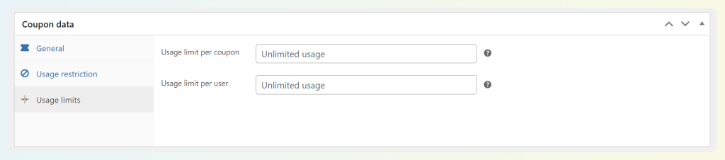 WooCommerce coupon usage limits settings