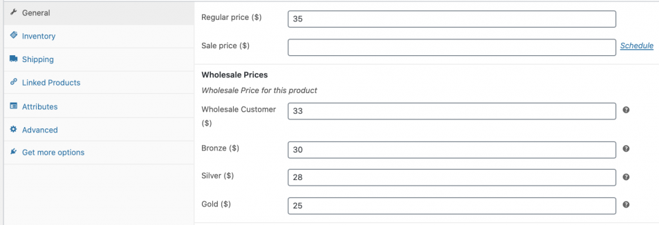 Wholesale price settings 