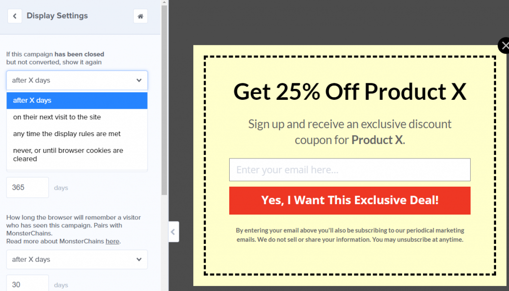 Configuring your woocommerce coupon popup display settings