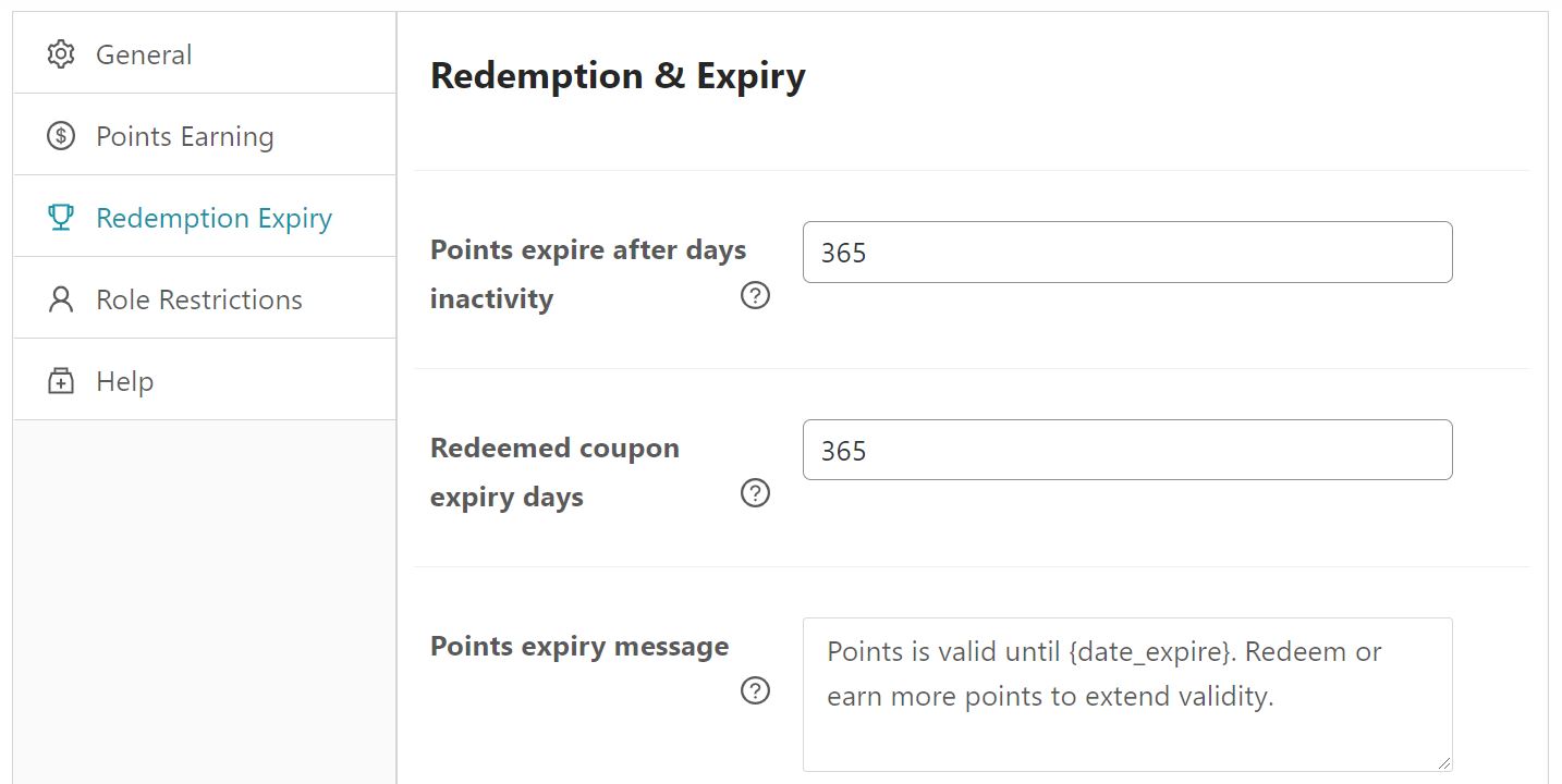 Set the expiry time for reward points and coupons.