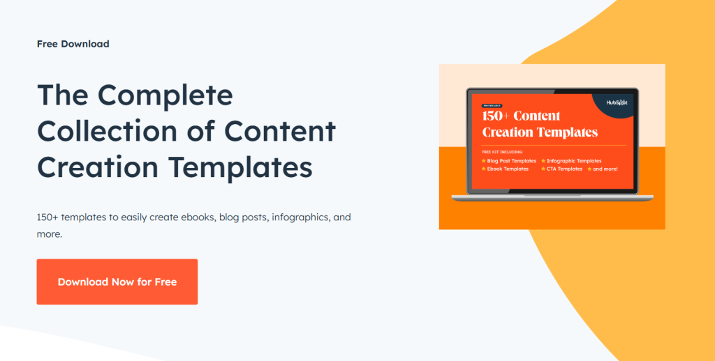 HubSpot's content creation template lead magnet offering 150+ templates for ebooks, blog posts, etc.