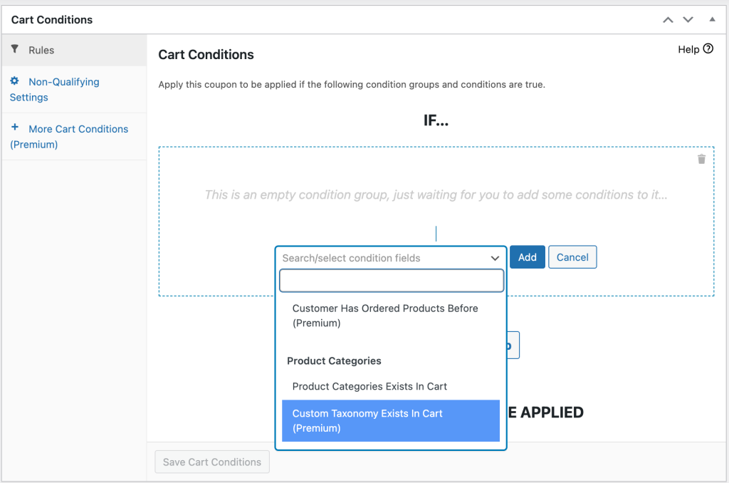 Cart Conditions in Advanced Coupons