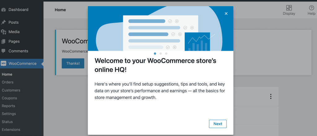 WooCommerce welcome page.