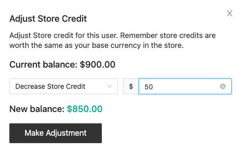The Adjust button for store credits