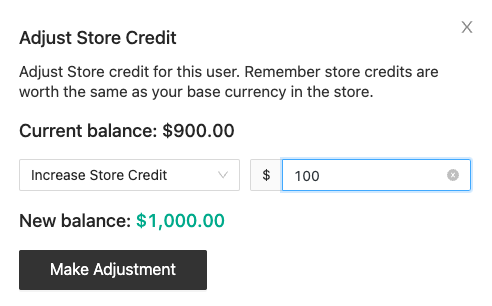adjusting store credits of a customer