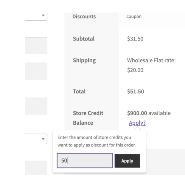 Store credits can be used for payment