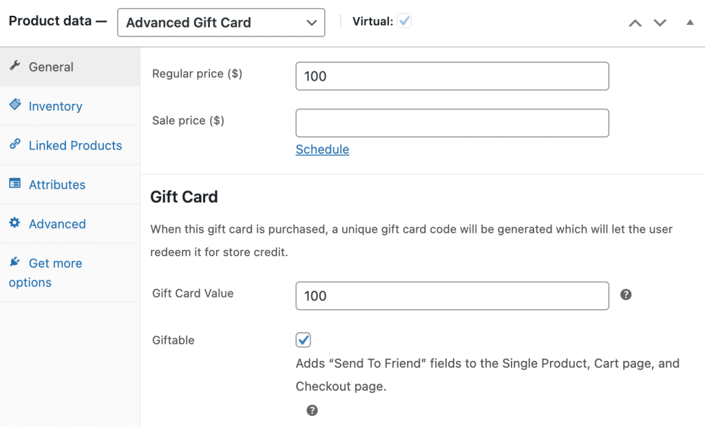 Gift card value