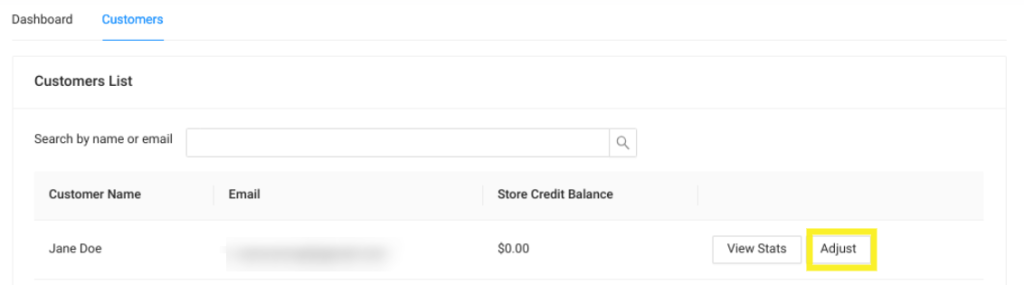 The option to adjust the store credit balance for a customer in WooCommerce.