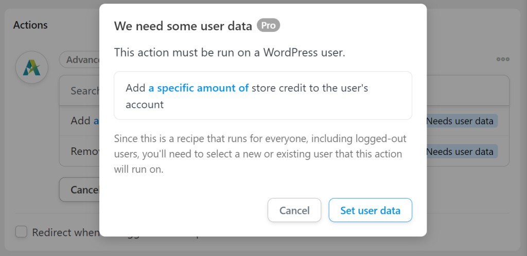 Confirming the need for user data in Uncanny Automator