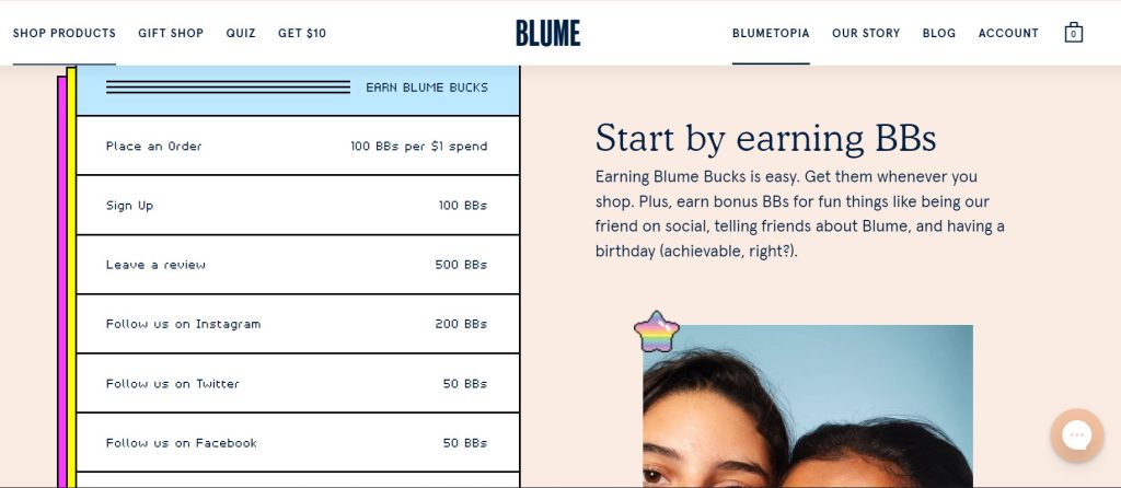 Blume loyalty program.