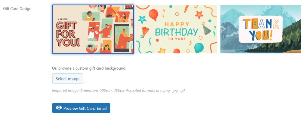 Configuring a gift card design