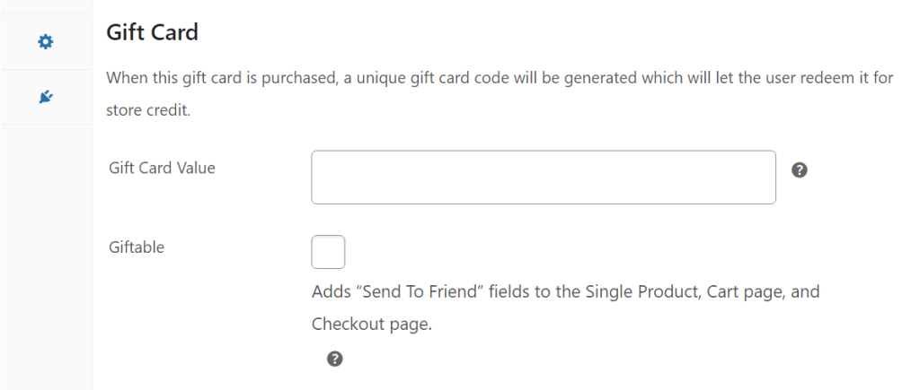 Configuring a gift card's value in WooCommerce