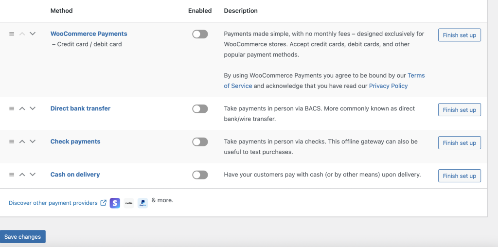 WooCommerce payment options