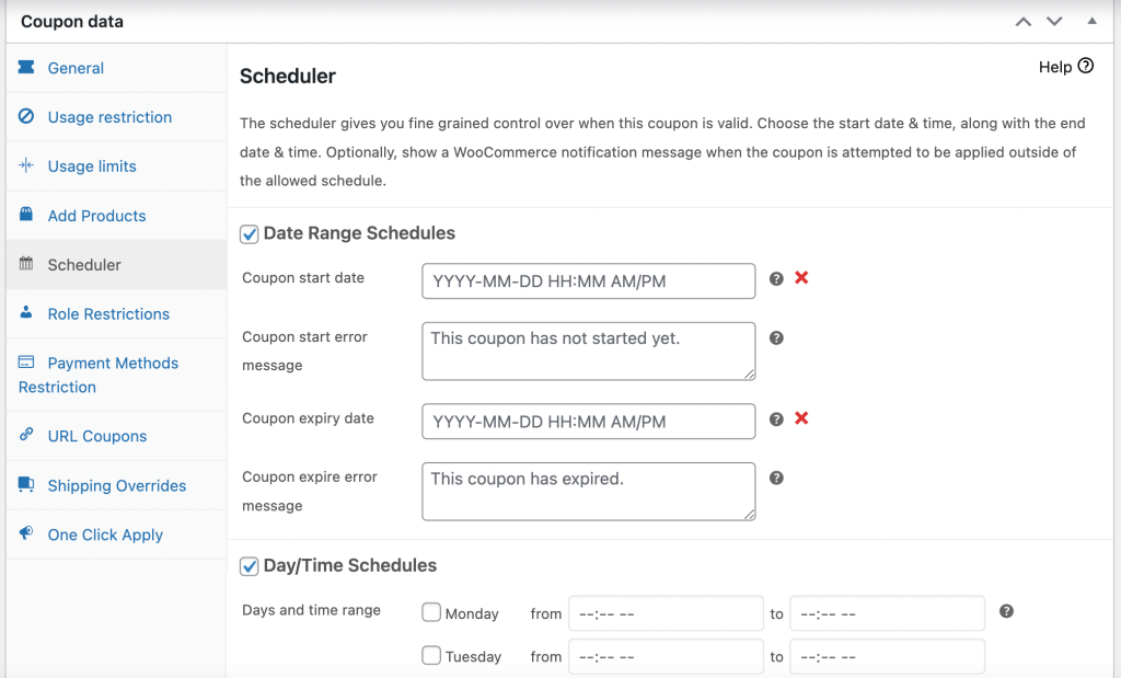 Checking the Date Range Schedules box. 