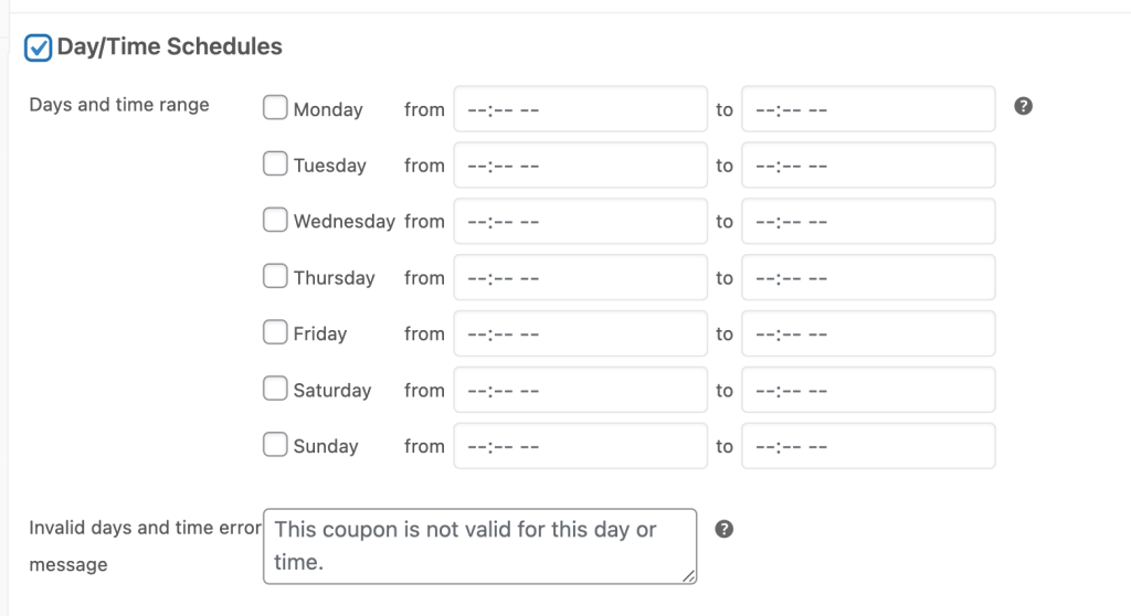 The Day/Time Schedules in the Advanced Coupon tab. 