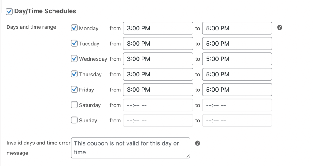 Choosing a Day / Time schedule for Advanced Coupons. 