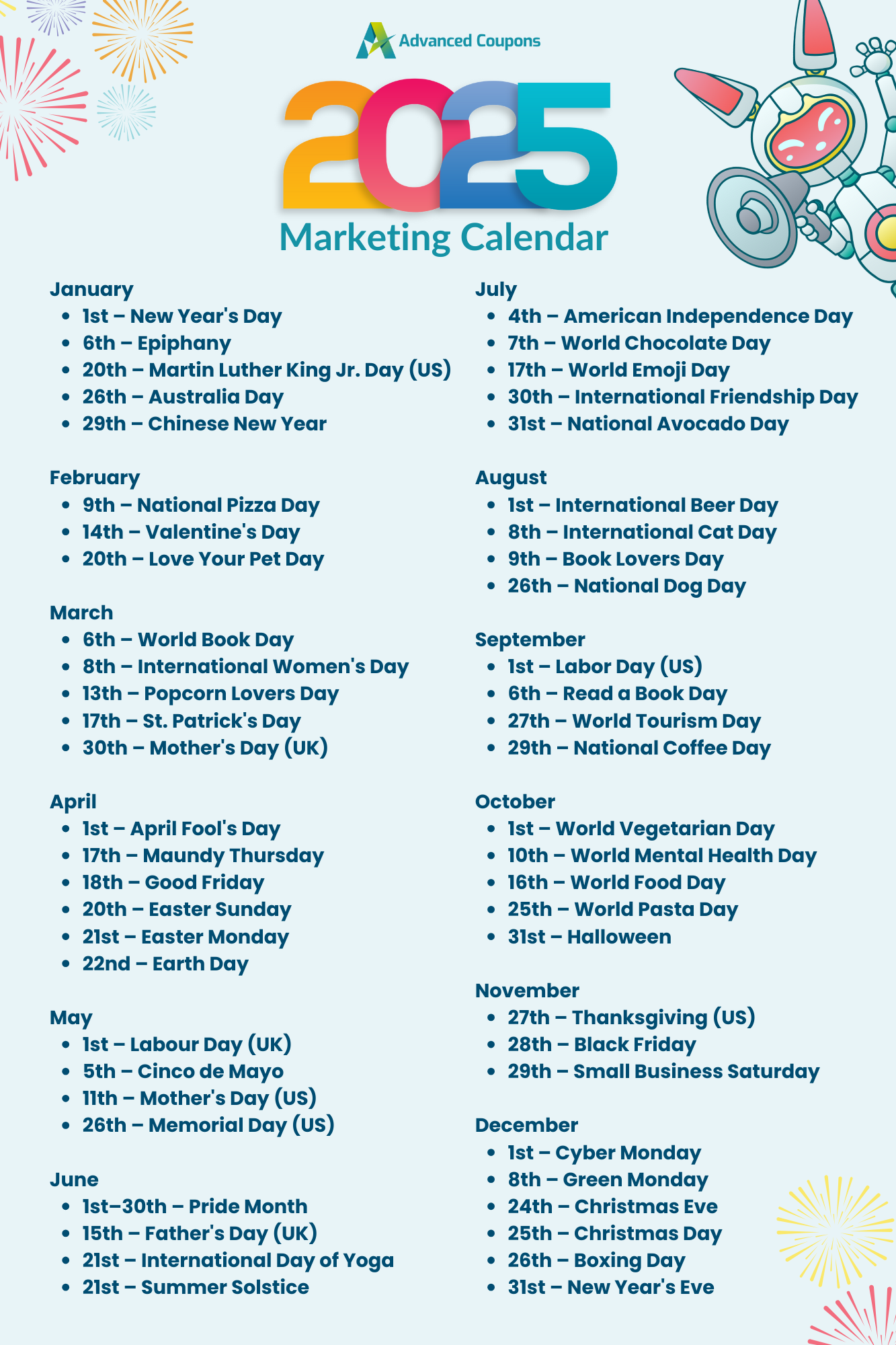 2025 Advanced Coupons Promotional Calendar 