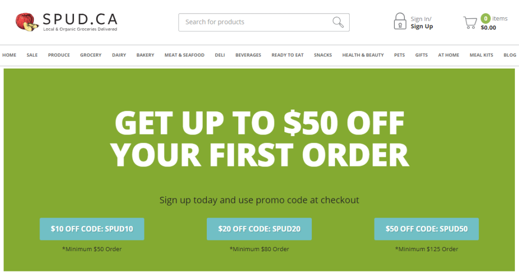 An example of a non-descriptive coupon code by Spud.Ca