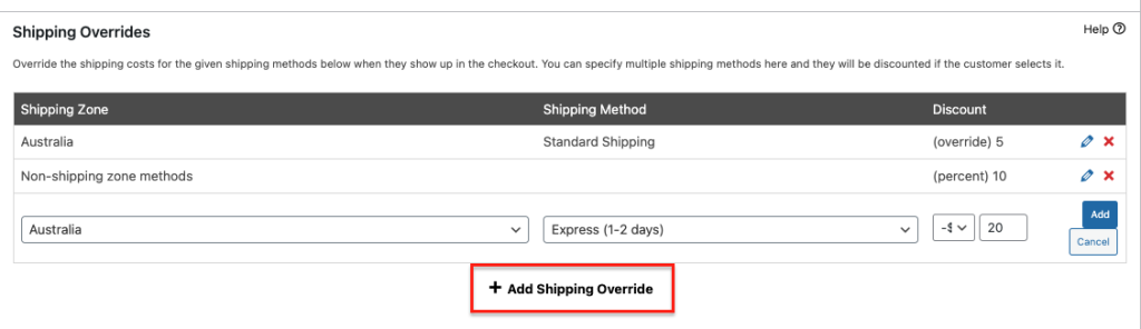Step 5: Add multiple shipping overrides