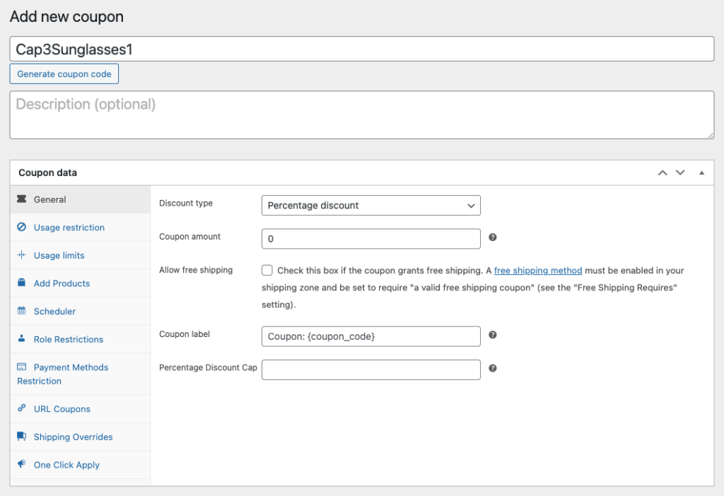 Percentage-based coupon example 