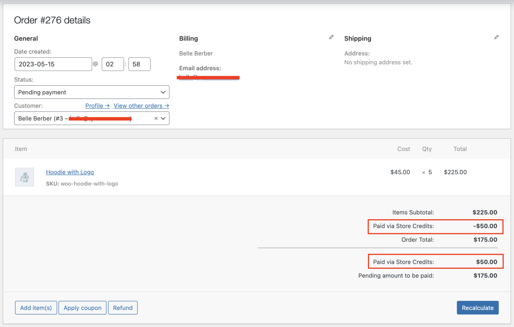 Store credit after tax and shipping calculation