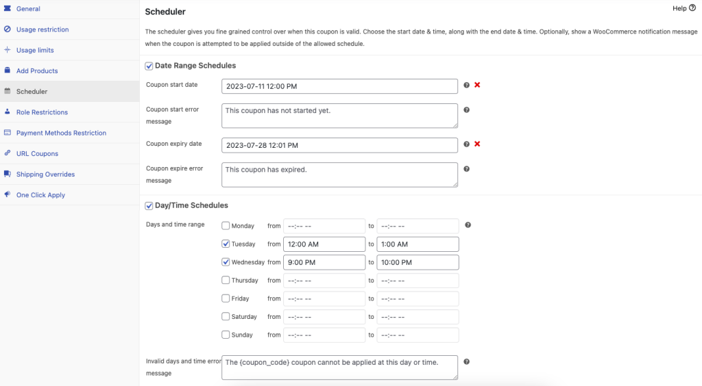 Advanced Coupons' scheduler feature