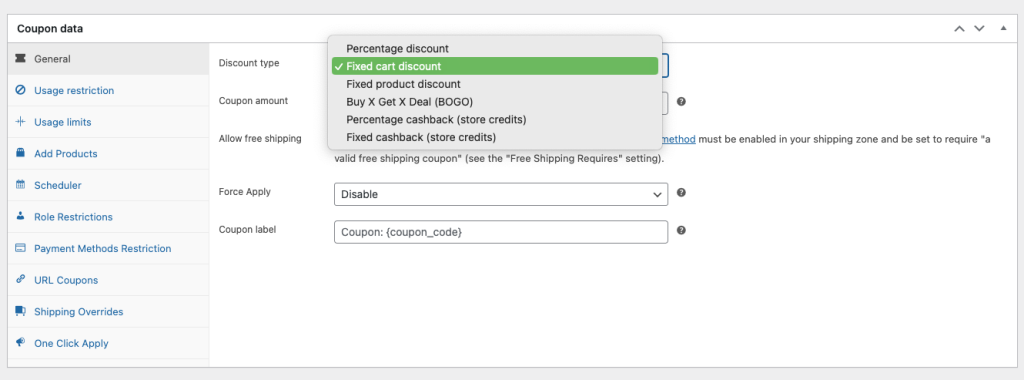 Different discount types in Advanced Coupons