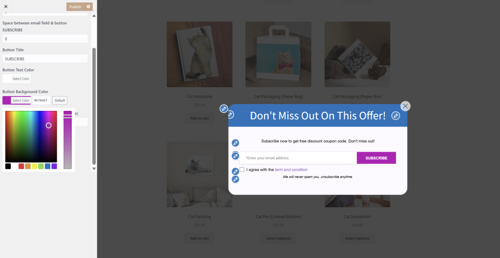 coupon-box-editing-pop-up-sample - Advanced Coupons Sample of editing a pop-up in Coupon Box for WooCommerce with email capture and coupon delivery options