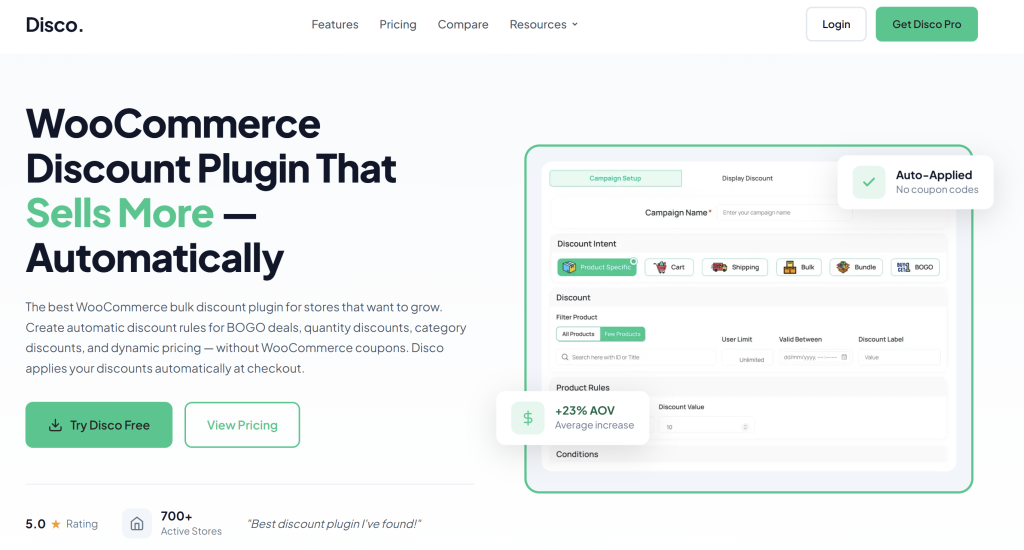 disco-woocommerce-discount-plugin - Advanced Coupons Disco WooCommerce discount plugin showing automatic discount campaign setup and bulk pricing rules