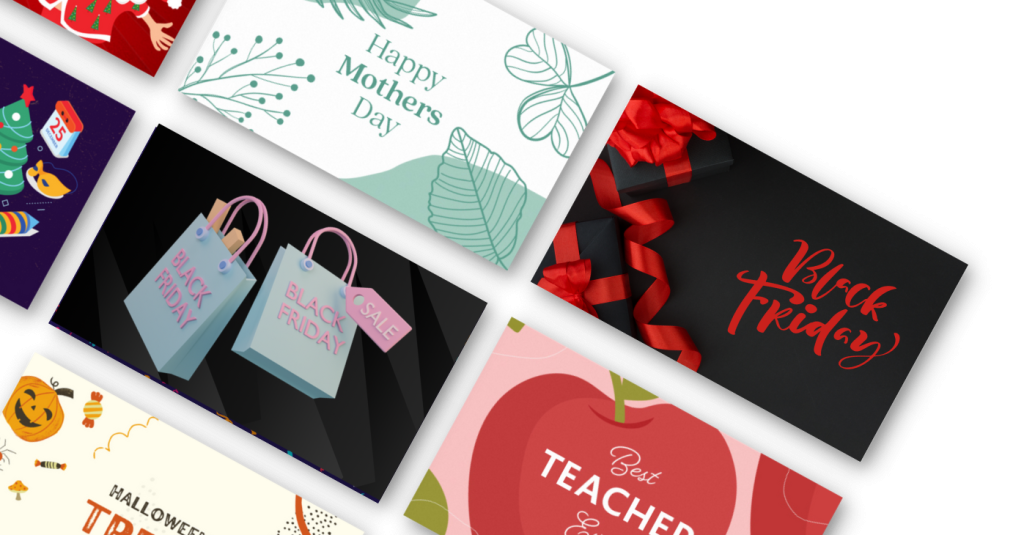 9 - Advanced Coupons Collage of extra gift card designs for Black Friday, Halloween, Mother's Day and teacher gifts