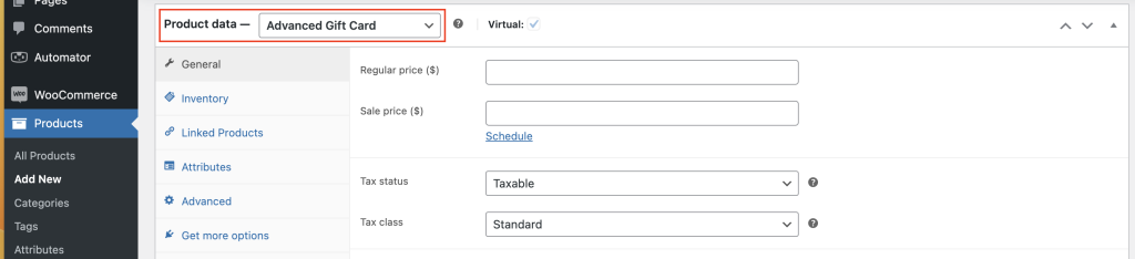 Selecting the product data