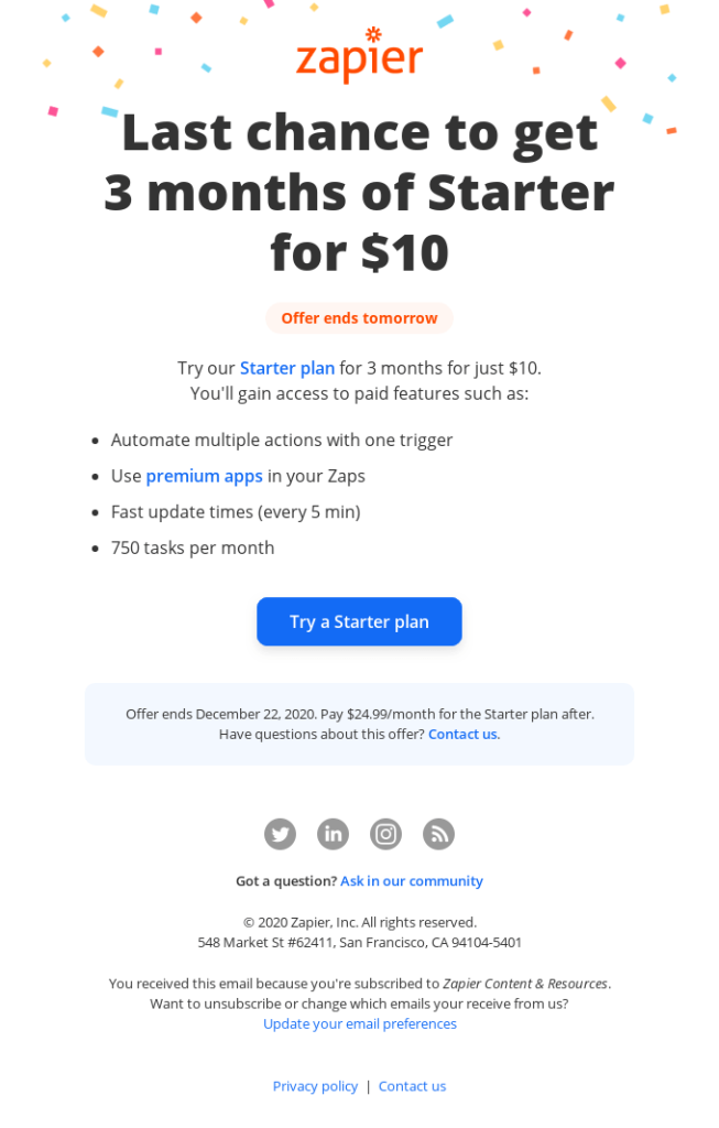 Promotional email example 