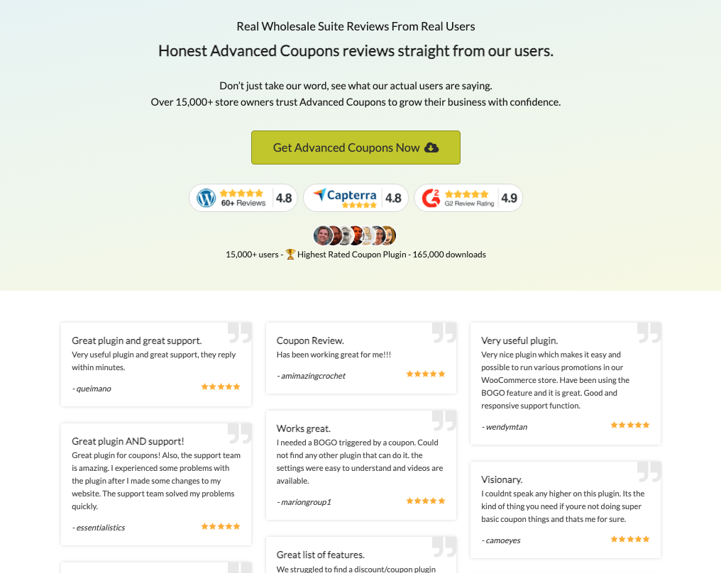 Advanced Coupons' user reviews