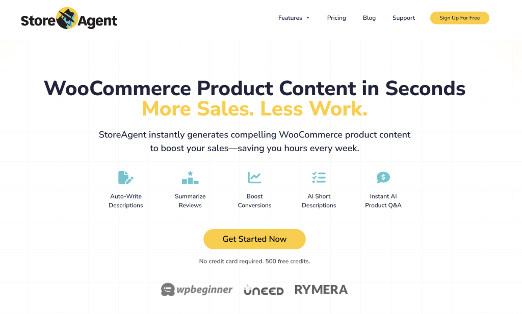 store-agent-homepage - Advanced Coupons StoreAgent homepage highlighting AI tools for WooCommerce, including product descriptions, reviews, and Q&A.