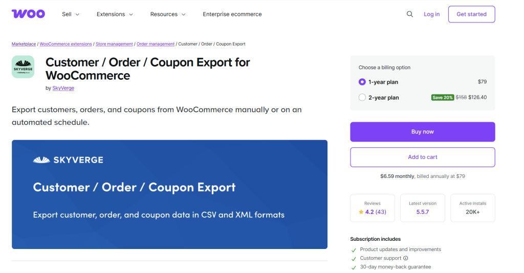 WooCommerce Customer / Order / Coupon Export product page