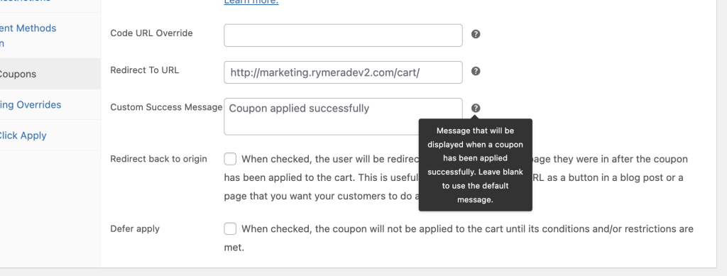 Customize success message 